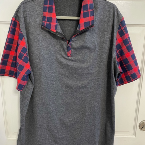 COOFANDY, Zip Up Changeable Neck. Gray with Plaid Sleeves and trim Sz CXL - Picture 2 of 10